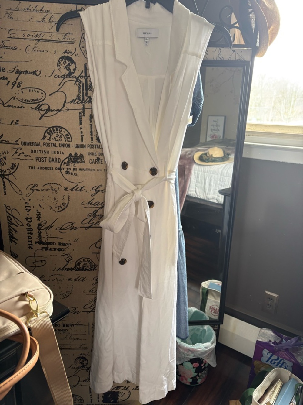 Reiss// Mariah//Linen Blend Dress// White// USA 4 - Picture 5 of 10